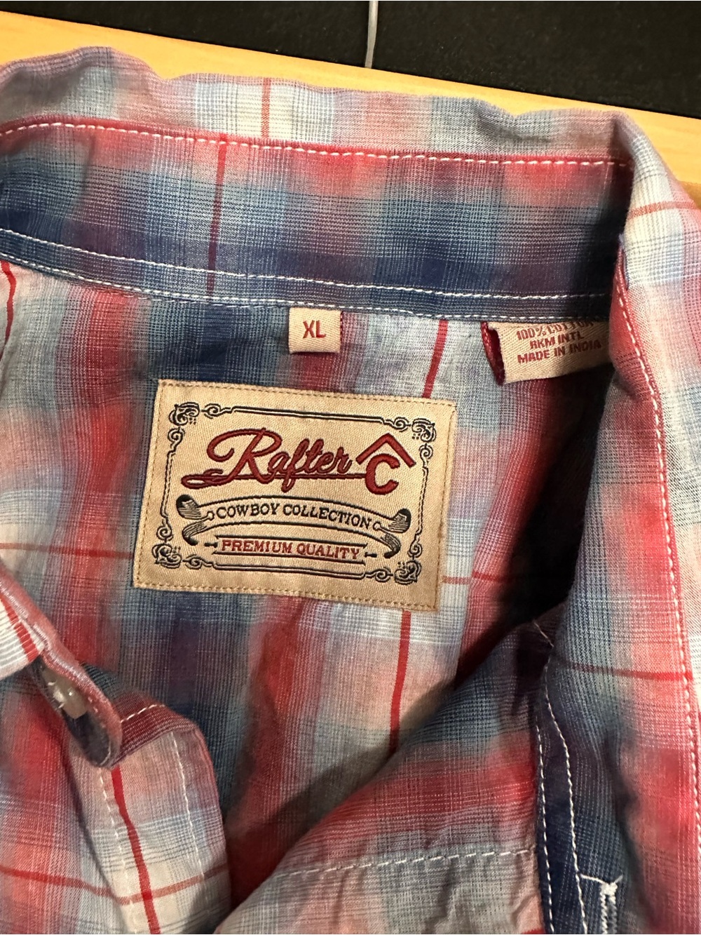 Men's Red, White & Blue Rafter C Plaid Short-Sleeve Western Shirt - Picture 3 of 3